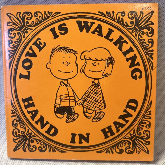 PEANUTS 1971 Love is Walking Hand in Hand BOOK PINK PAGES Charles Shultz LK NEW - Picture 1 of 5